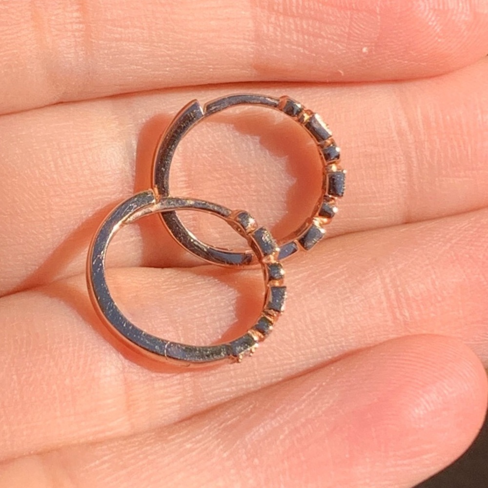 10K Rose Gold & Diamonds Double Click Earrings New - Picture 7 of 15